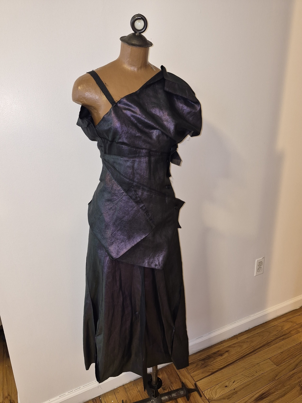 Iridescent Black-Purple Asymmetrical Evening Dress